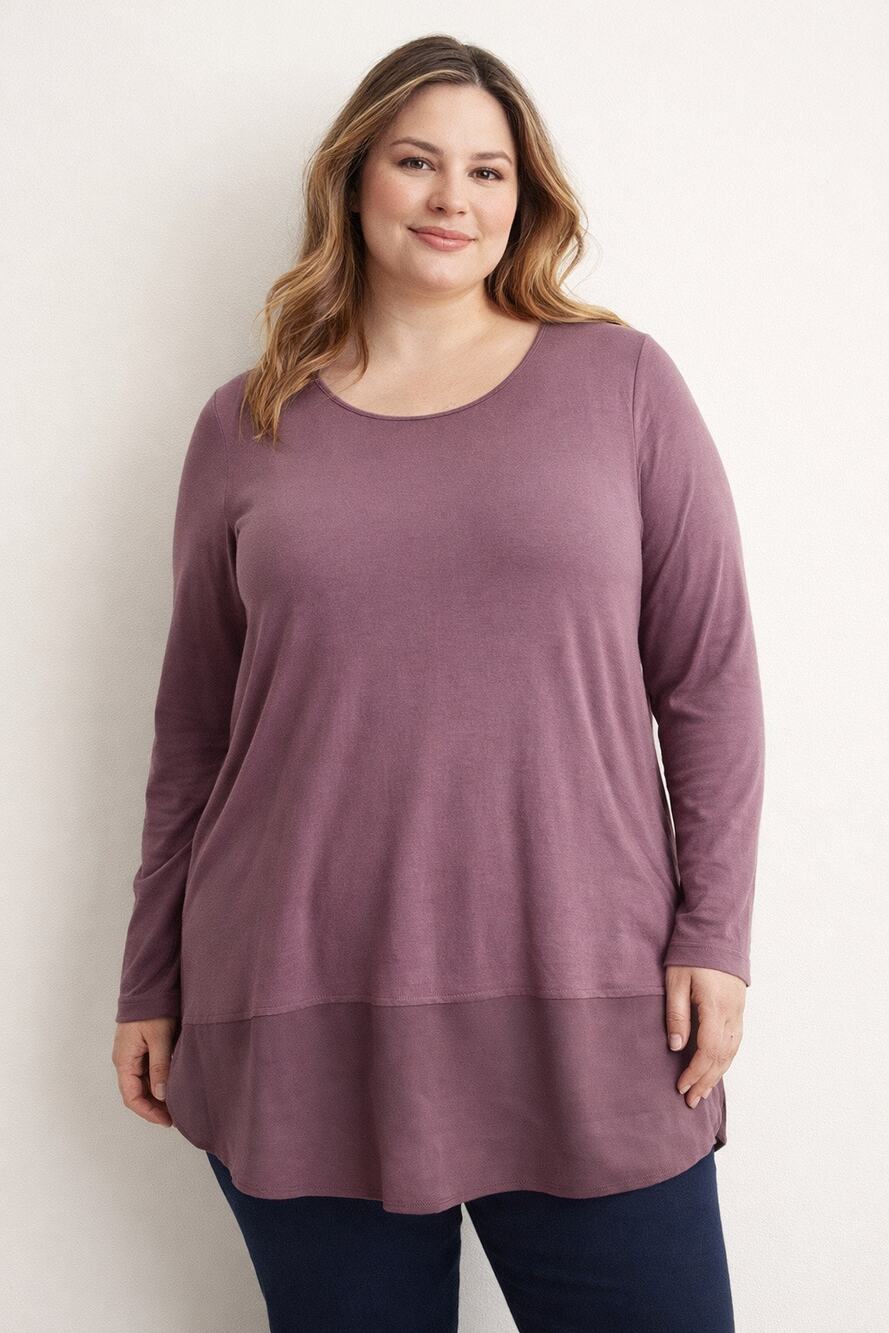 Ann Taylor Blouse Mixed Media Tunic Shirt Size Large LG Viscose Plum